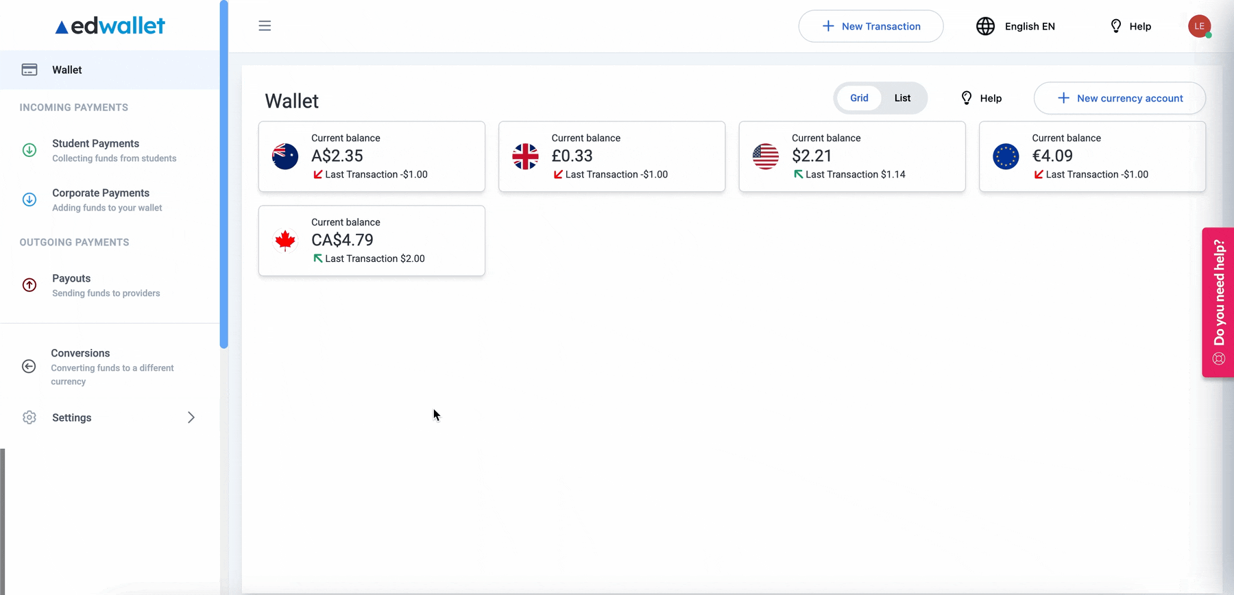 New Admin Users Wallet